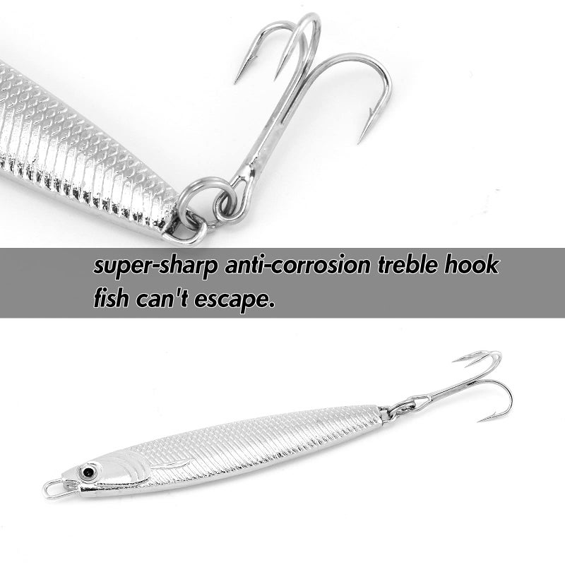 Dr.Fish Fishing Jigs Jigging Spoon Saltwater Fishing Lure Casting Metal Spoon Surf Fishing Mackerel Striper Lures Stinger Bluefish Vertical Diamond Jig Silver 1oz - Image 3